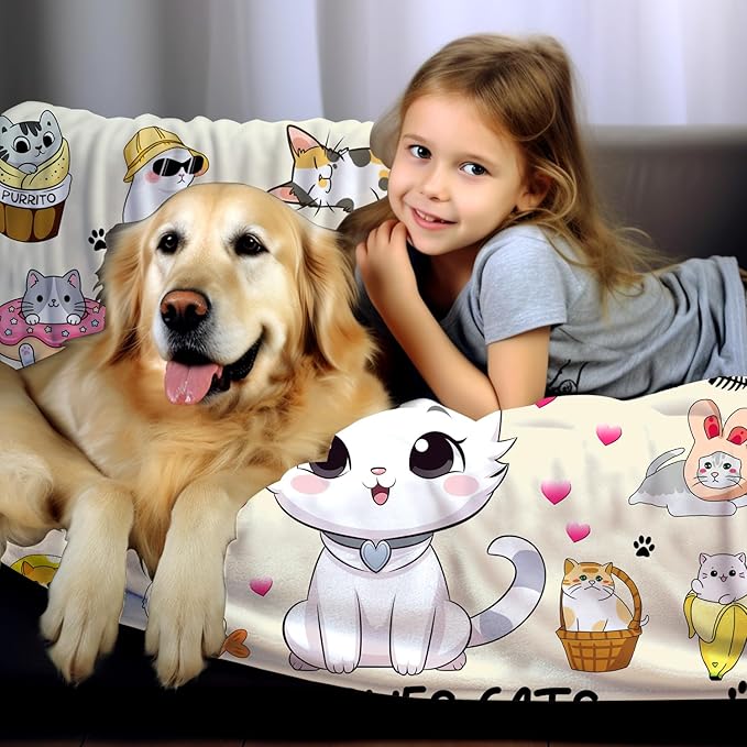Cat Blanket Soft Cozy Warmth Flannel Cat Throw Blankets Just A Girl Who Loves Cat Blankets Bedding Decor for Cat Lover Girls Women Adults Gifts 60"x50"