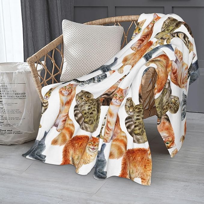 Cute Cats Print Blanket Throw 80"x60", Plush Flannel Blankets with Cat On It, Gifts for Kids Adults Cat Lovers People