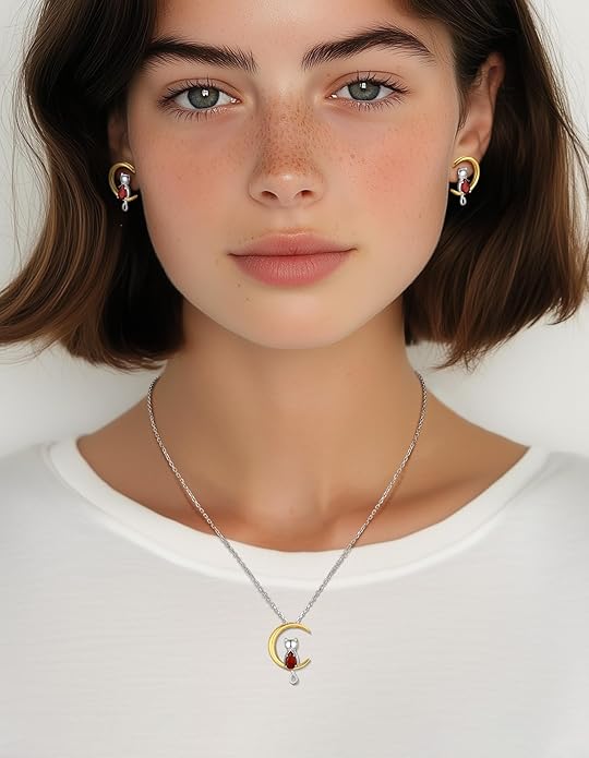 Birthstone Necklace for Women Girls, Cat Necklaces 925 Sterling Silver Teardrop Pendant 18K Gold-Plated Birthstone Jewelry Gifts for Birthday Easter