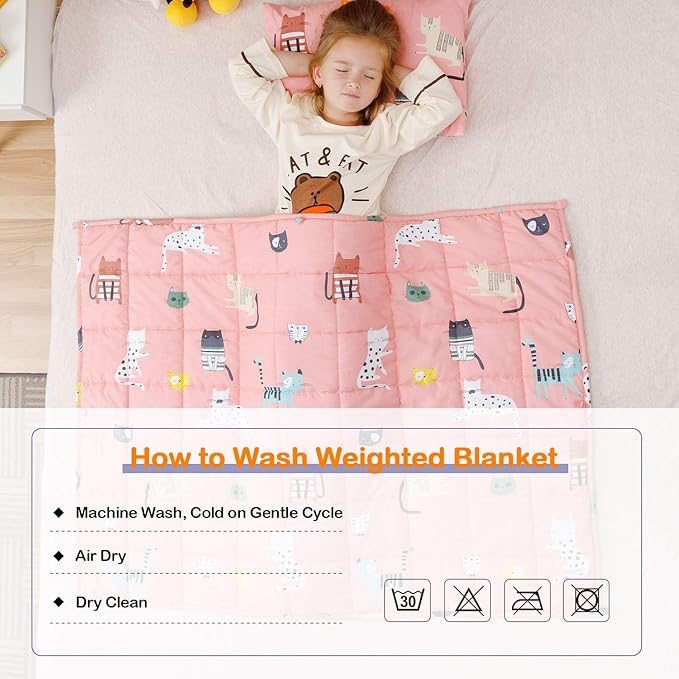 Uttermara Weighted Blanket 3 lbs, Ultra Cozy Minky Fleece and Cotton Sided with Cartoon Patterns, Reversible Heavy Blanket Great for Calming and Sleeping, 36x48 inches, Pink Cat