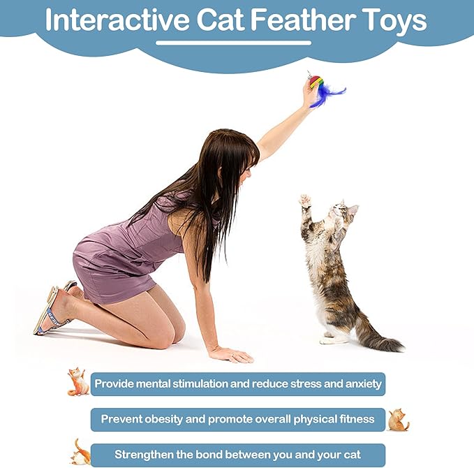 PET SHOW 5 Pack 1.4" Cat Feather Toys Balls with Bell Soft EVA Foam Colorful Rainbow Toy Balls Interactive Kitten Cats Pets Indoor Outdoor Play Activity Chase Training
