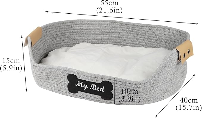 Cat Beds for Indoor Cats,21.6''X15.7''Cotton Rope Puppy Bed,Woven Rope Kitty Nest Cat Nap Bed with Soft Cushion,Handwoven Dog Cat Bed Basket -Scratch Resistant