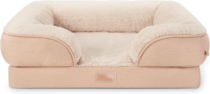 TOWN & COUNTRY EVERYDAY CuddleTown Comfy Solid Bolster Sofa Pet Bed, Supportive & Calming Egg Crate Foam, Water Repellent, Non-Slip Bottom, Machine Washable Cover, Warm Taupe, Medium 28"x23"x8"