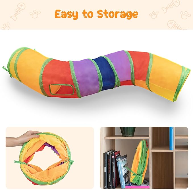 Depets Cat Tunnel for Indoor Cats, S-Shaped Cat Play Tunnel Toy for Indoor Exercise, Foldable Cat Tube with 2 Peepholes, Interactive Pet Tunnel for Cat Kitten Puppy Rabbit, Guinea Pig
