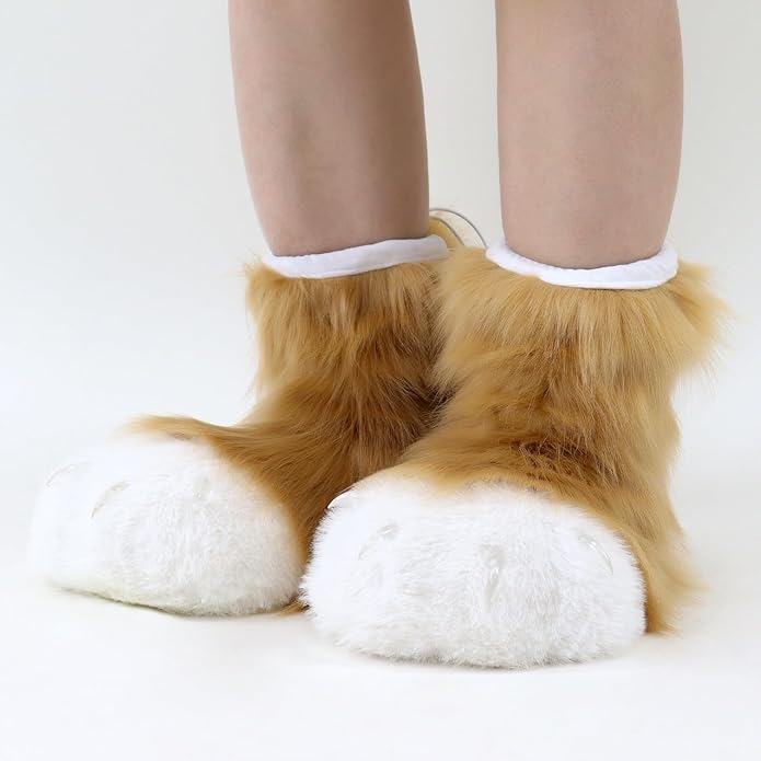 Animal Fuzzy Slippers Bear Cat Wolf Dog Fox Fursuit Feet Paw Claw Shoes Furry Boots Costume Accessories for Adult Kids