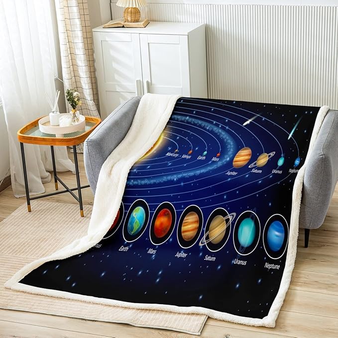 Feelyou Solar System Sherpa Throw Blanket Kids Boys Astronomy Fleece Blanket Galaxy Outer Space Plush Blanket and Throws Universe Planets Fuzzy Blanket 40"x50"
