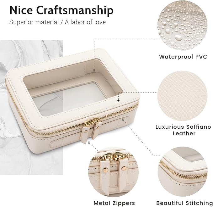 Aveniee Clear Makeup Bag Organizer, Travel Cosmetic Case Skincare Toiletry Bag for Women, Portable Make Up Pouch Car Organizer Bag with Zippers for Essentials(White)