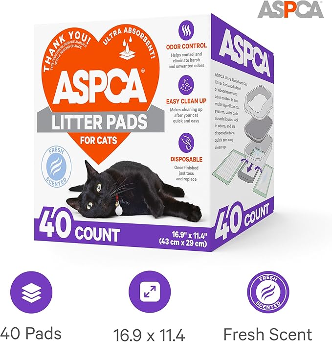 ASPCA Fresh Scented Cat Pad Refills for Litter Box System Size 16.9 x 11.4 Inch - Pack of 40