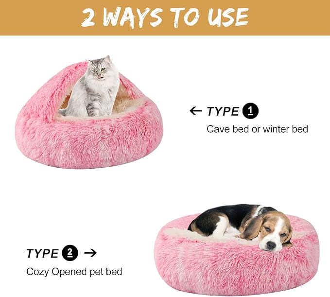 Dog Beds for Small Dogs, Cat Bed Cave, Washable Cute Cat Bed, Cozy Nook Pet Bed for Dogs or Cats, Anti-Slip Puppy Bed Fits up to 5 lbs Pets(Pink, 16" x 16")