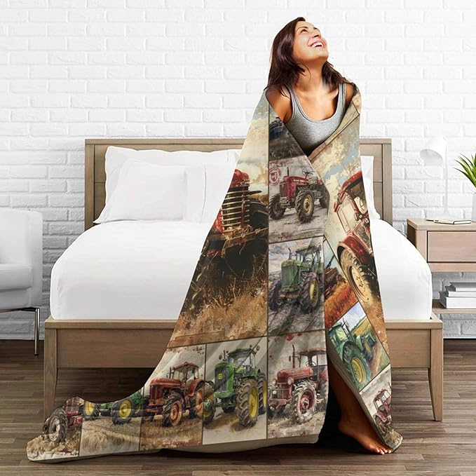 Farm Truck Blanket Retro Truck Throw Blanket Truck Stuff Merch Cozy Print Flannel Fleece Soft Plush Fuzzy Warm Lightweight Bedding Truck Gifts for Women Girls Men Kids 50"X40"