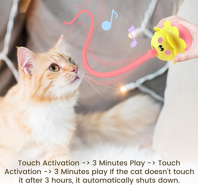 Interactive Cat Toys for Indoor Cats,Smart Automatic Moving Cat Ball Toys with Tail Teaser and Feather,USB Rechargeable(Yellow)