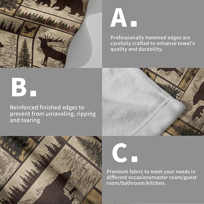 Giwawa Forest Bear Deer Hand Towels Set of 2 Woodland Wildlife Decorative Face Towels Soft Absorbent Dish Wash Cloth for Kitchen Bathroom Hotel