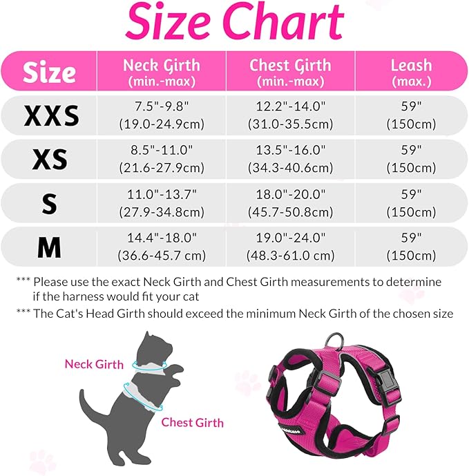 rabbitgoo Cat Harness and Leash for Walking, Escape Proof Soft Adjustable Vest Harnesses for Cats, Easy Control Breathable Reflective Strips Jacket, Rose Red, XS