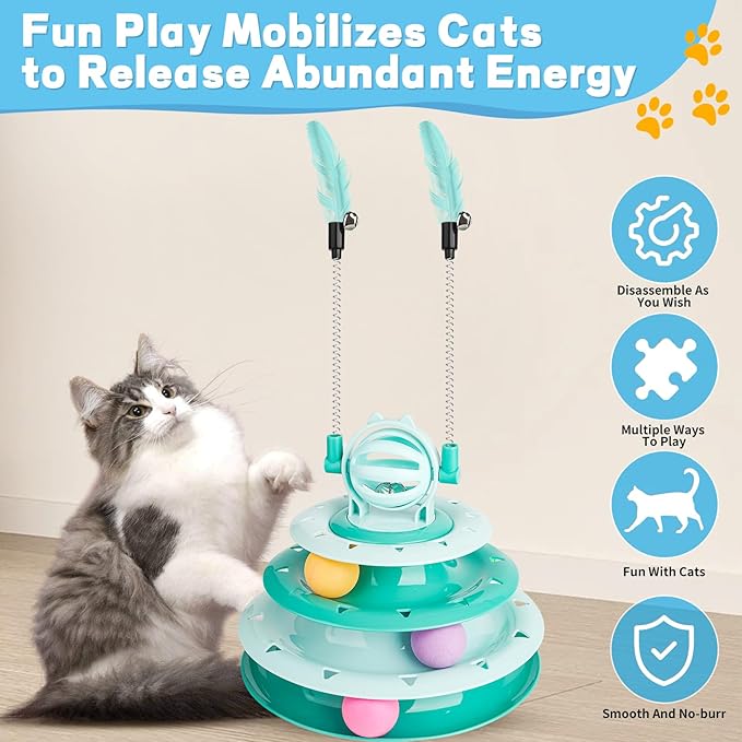 Cat Toys Interactive Cat Toys for Indoor Cats Kitten Toys Interactive Cat Toy Cat Puzzle Toy Cat Ball Toy with 2 Cat Teasers (Green)