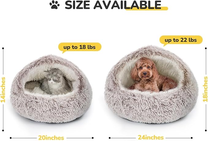 CATISM Cat Bed, Plush Hooded Cat Beds for Indoor Cats, Calming Cat Nest, Self Warming Cat Bed Cave, Cozy Cat Pod for Indoor Cat or Small Dog, Removable Washable Cat Cove with Non-Slip Bottom