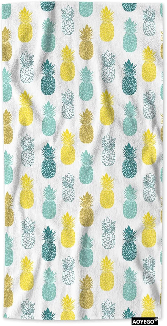 AOYEGO Pineapple Towels Green Palm Leaf Yellow Fresh Tropical Summer Fruit Soft Highly Absorbent Large Hand Towels for Bathroom Hotel Gym and Spa 15x30 Inch