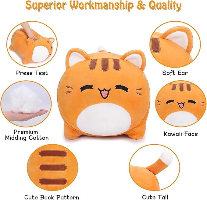 Auspicious beginning Orange Cat Plush-20'' Cute Cat Stuffed Animal, Cat Squishy Plush Toy, Cat Plushie Doll Soft, Cute, Kawaii Stuffed Animal Pillow Doll for Kids' Birthdays & Home Decoration, 19.6