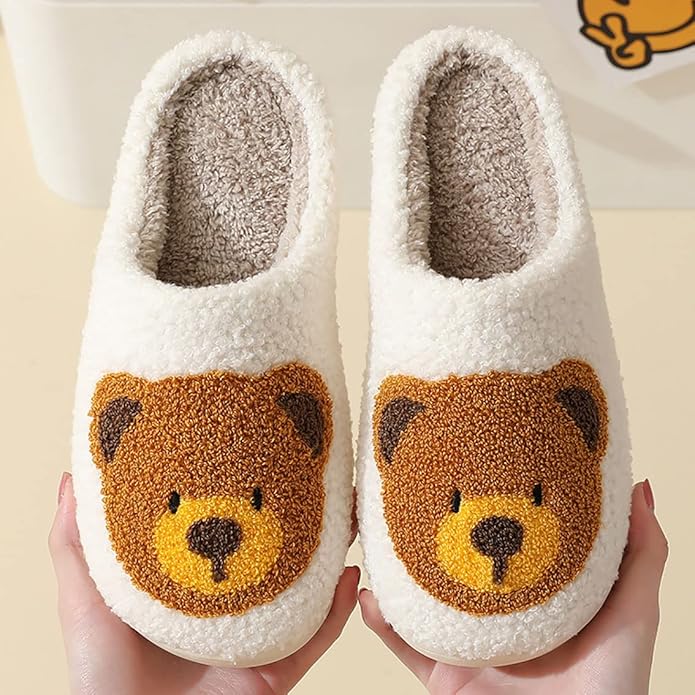 Animal Pattern Slippers - Hello Cat, Bear, Moose & Love Designs - Comfy Memory Foam Plush Cloud Slippers for Couples & Indoor Home