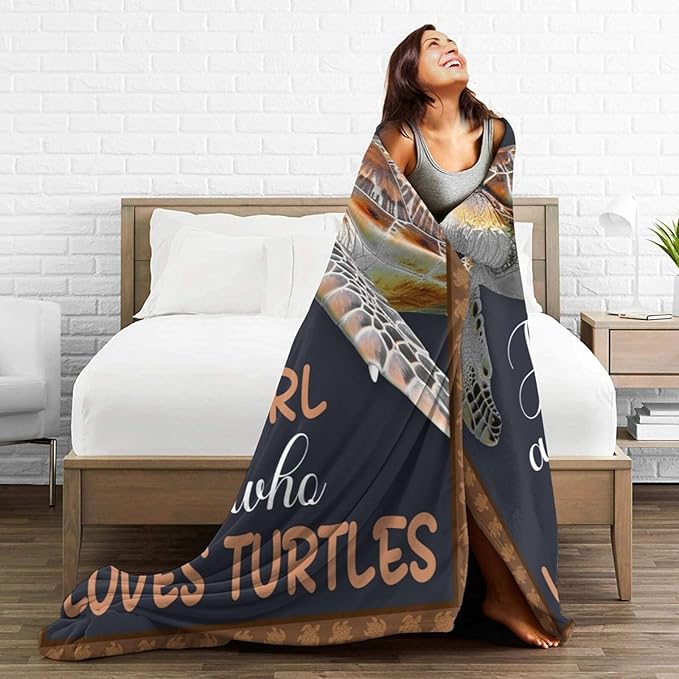 Sea Turtles Blanket for Woman Just A Girl Who Loves Turtle Throw Blanket Turtlesdecor Stuff Merch Cozy Flannel Fleece Fuzzy Warm Soft Plush Lightweight Bedding Turtles Gifts for Girls Couch 50"X40"