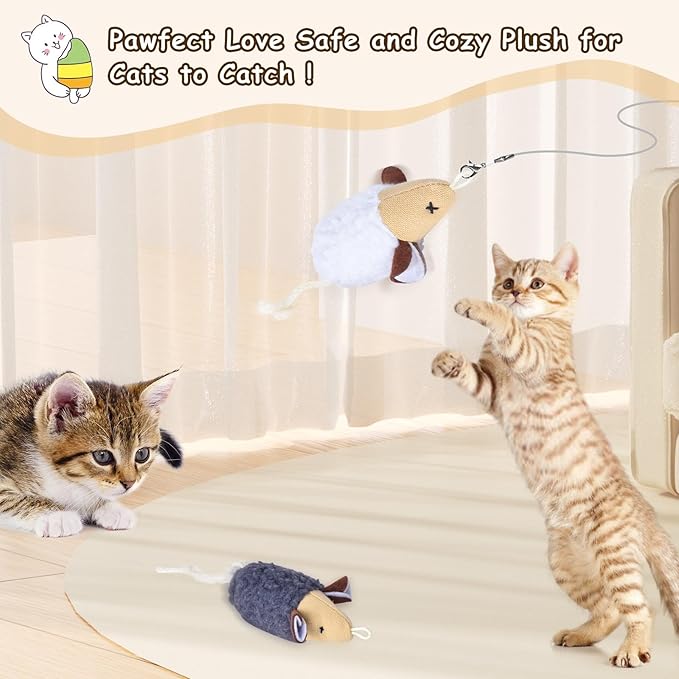 ORSDA Cat Toys, Cat Mouse Toy for Indoor Cats, Replacement Cat Teaser Toys, Interative Cat Toy for Cats with Bell, Cat Feather Toy for Cats to Chase and Exercise