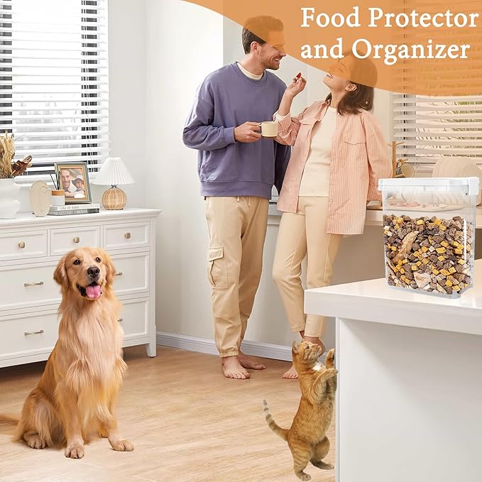 8 Lbs Dog Food Storage Container with Scoop - Airtight Cat Food Container - Buckle-Lock Pet Food Container for Dog, Cat, Bird Seed - Dog Treat Container Dry Food Storage Bin - Bright White