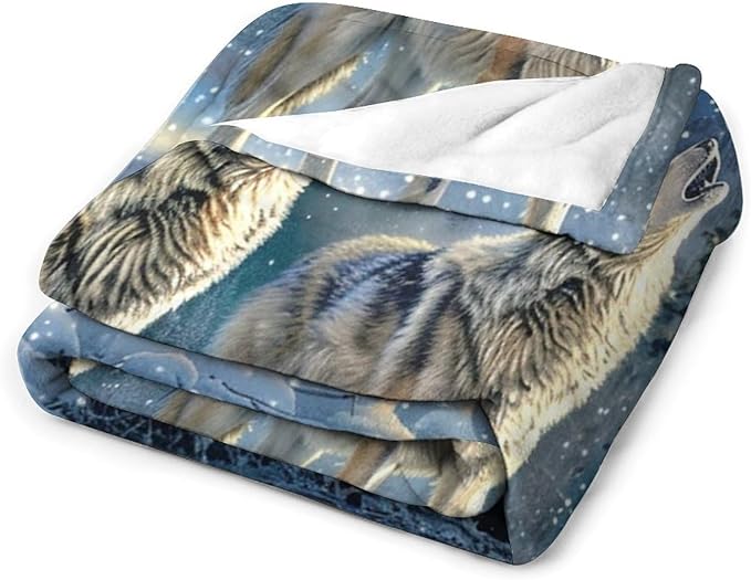 Wolf Aurora Borealis Blanket - Gifts for Girls, Boys, Women, Kids, Wolf Lovers - Soft Warm Fleece Flannel Plush Throw for Bed, Sofa, Couch - 40"x50"