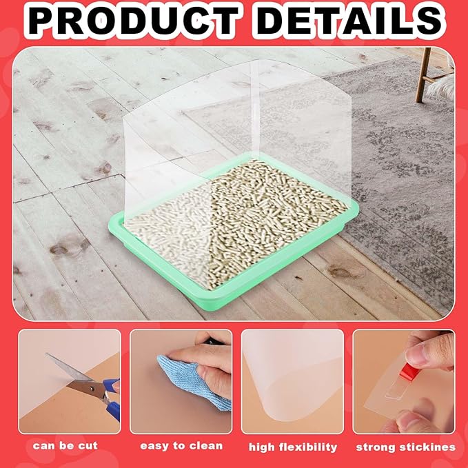 6pcs Cat Litter Box Shields, 12 x 16in Clear Cat Litter Box Splash Guard with Double Sided Tape High Sided Cat Litter Box Pee Shields for Open Top Privacy Shields (Litter Box Not Included)