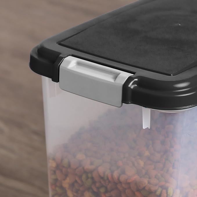 IRIS USA Airtight Dog Food Storage Container with 2-Cup Scoop and Slow Feeder Bowl Combo, Up to 30 lbs Pet Food Bin with Attachable Wheels, Anti-Slip Short Snouted Bowl, Easy to Clean, BPA Free, Black