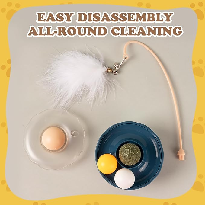 3-in-1 Tumbler Catnip Toy Interactive Cat Toys Cat Teaser with Feather and Bell, Track Balls Kitten Toys for Indoor Cats 9.8'' High (Blue)