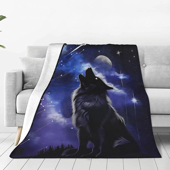 Wolf Blanket Gifts for Women Men Kids Soft Warm Lightweight Cozy Moon Wolf Theme Throw Blankets for Bed Sofa Living Room Couch Home Decor 50"x60"