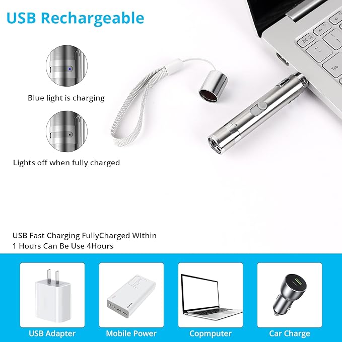 Cat Toys, Cat Toy Red Pointer for Indoor, Rechargeable, 5 Adjustable Patterns, 3 Modes Training Chaser Pet Toy Pointer, Interactive Pet Cat/Dog Toy for Cats Fun Playing Exercise