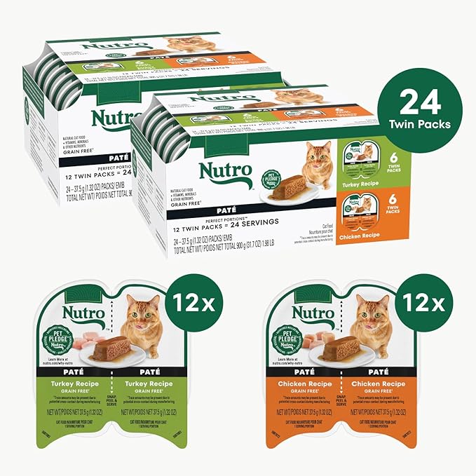 Nutro Wet Cat Food Paté Multipack: Turkey Recipe and Chicken Recipe (12) 2.64 oz. Trays (Pack of 2)