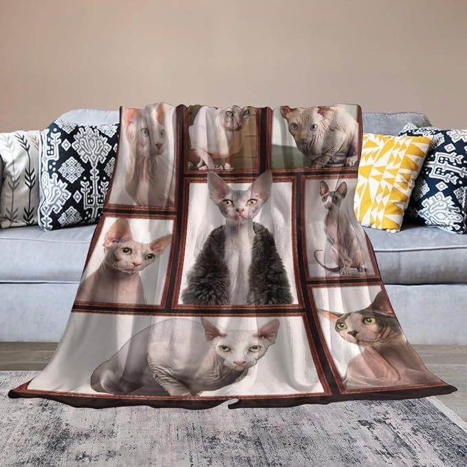 Hairless Cat Blanket Hairless Cat Gifts for Girls Boys Woman Kids Hairless Cat Lover Throw Blankets Soft Blanket Warm Fleece Flannel Plush Blankets for Bed Sofa Couch 40"x50"