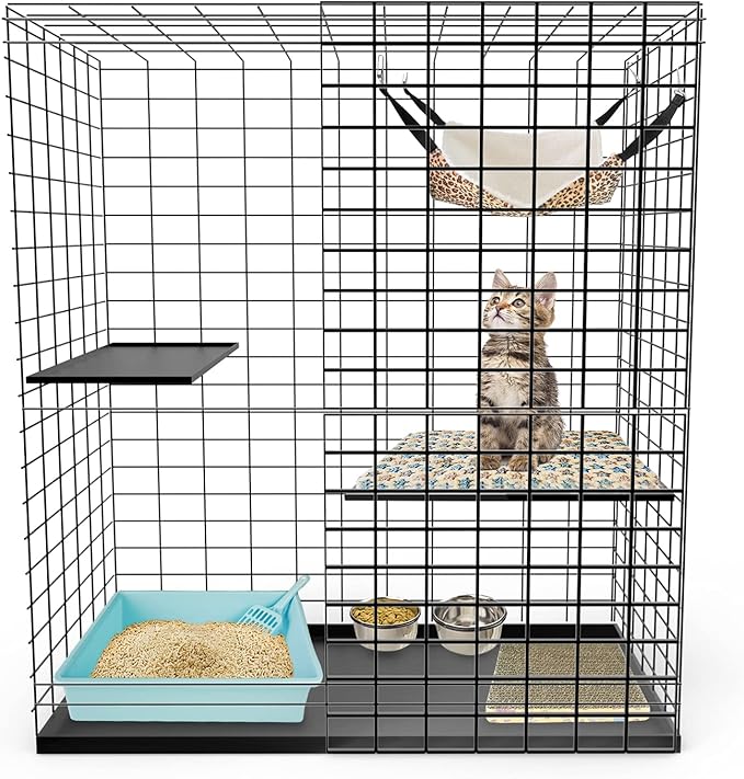 13pcs Kitten Litter Box Starter Kit for Cat Cage Indoor, Kitty Litter Box Low Entry & Cat Litter Scoop, Cat Hammock & Soft Bed Mat,Cat Scratching Pad,Stainelss Steel Food Bowl,Kitten Toys