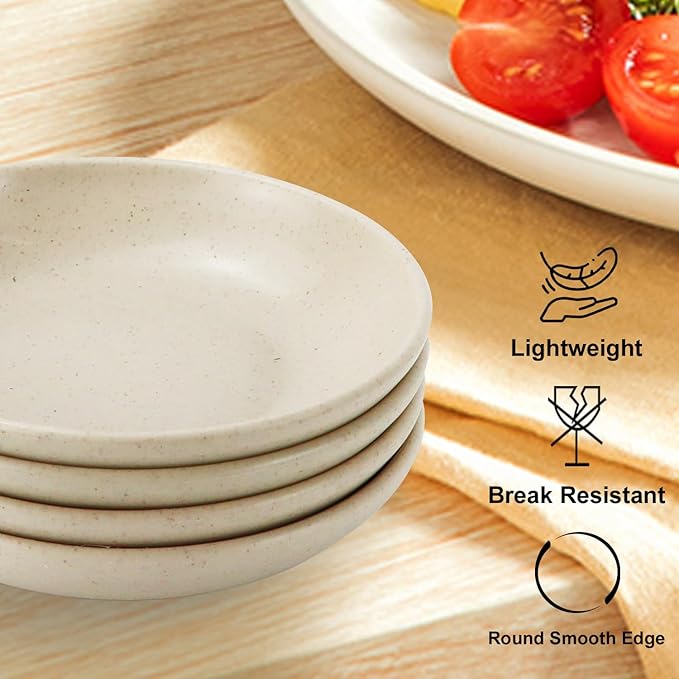 4 Inch Wheat Straw Plates 8 Pieces, Lightweight and Unbreakable Dipping Bowls, Small Soy Sauce Dishes, Small Serving Bowls for Side Dishes, Condiment, Appetizer (Beige)