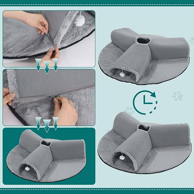 HOMBYS Extra Large 28" Cat Tunnel Bed for Indoor Cats, 2-in-1 Cat Bed with Y Shape Cat Tunnel, Cat Carpet Tunnel for Multi-Pets Family, Detachable, Washable for Cats and Small Pets