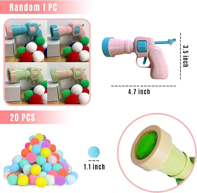 MOMOONNON Cat Toys Interactive Cats Pom Pom Balls Launcher Feather Toy Replacement Teaser Toys for Indoor Cat Kitten Toys Supplies (Style 01)