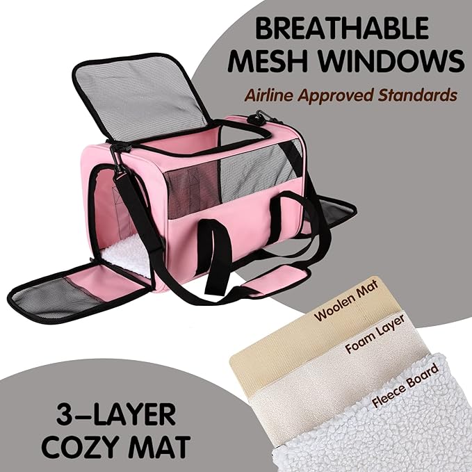 Carriers Soft-Sided Pet Carrier Pink for Medium Large Cats Dogs Undertake 35Lbs,Ventilated Mesh Windows,Top Load Cat Carrier with Airline Approved(X-Large,Pink)