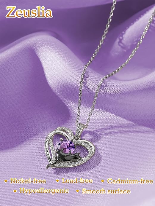 Birthstone Cat Necklaces,925 Sterling Silver Cat Necklace Heart Pendant for Women,Dainty Animal Jewelry for Her,Wedding Anniversary Birthday Gifts for Women Mom Grandma