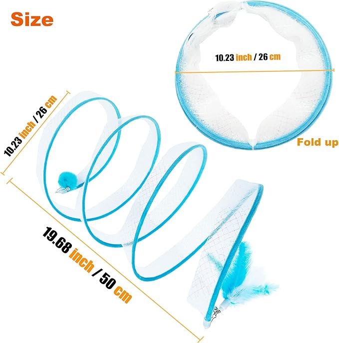 Spiral Tunnel Cat Toy, Self Play Cat Hunting Spiral Tunnel Toy Spiral Cat Toy, Folded Cat Tunnel Spring Toy for Indoor Cats (Blue)