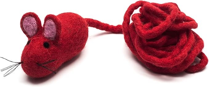 Glaciart One Felt Mouse Cat Toy – Soft Fuzzy Enrichment 100% Natural Wool Toy - Interactive Catnip Play Cat Toy Set - Safe for Pets, Non-AZO Colored Dyes - 100” Long