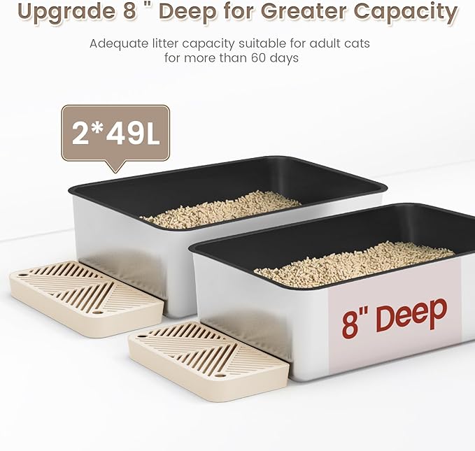 2 Pack 23.6"x16"x 8" Coated Extra Large Stainless Steel Litter Box, XL Metal Litter Box for Big & Multiple Cats, Non Stick Easy Cleaning Stainless Steel Cat Litter Pan Tray with Dual Filter Pedal