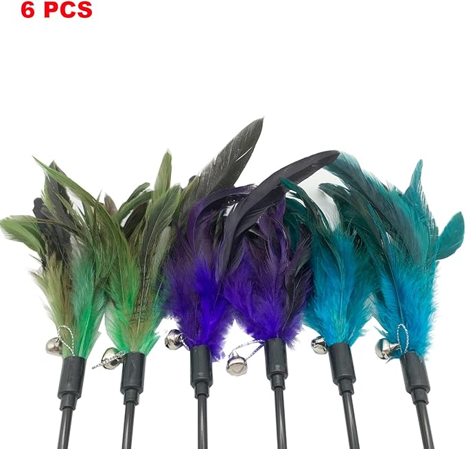 Cat Wand Toy Feather Stick Cat Toys, 8 PCS Cat Feather Wand Toys, Interactive Cat Toy Feather Wand for Indoor Cats