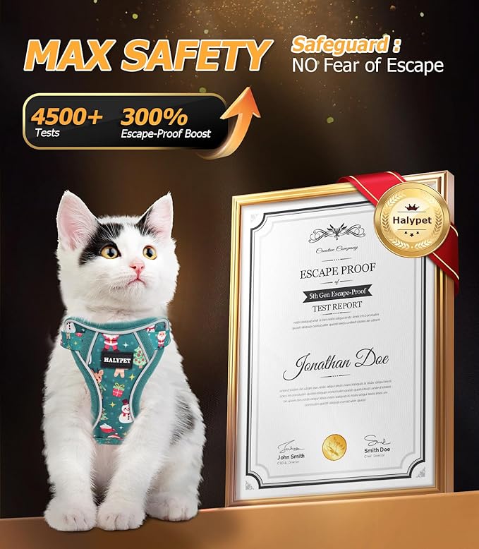 Halypet Cat Harness and Leash Set [MAX Safety 4th-Gen Upgrade] Escape Proof Adjustable Cat Leash Comfortable Soft Vest Easy to Wear Kitten Harness with Reflective Strip for Cats Walking, S Mint Green
