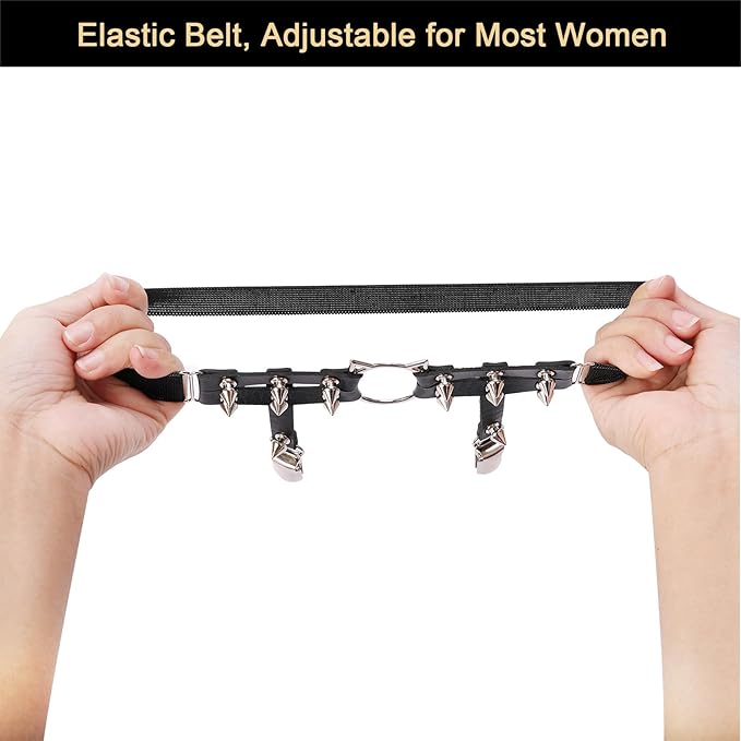 2pcs Cat Leg Garter with Clips, Elastic Adjustable Thigh Garters Belt for Women, Black/White