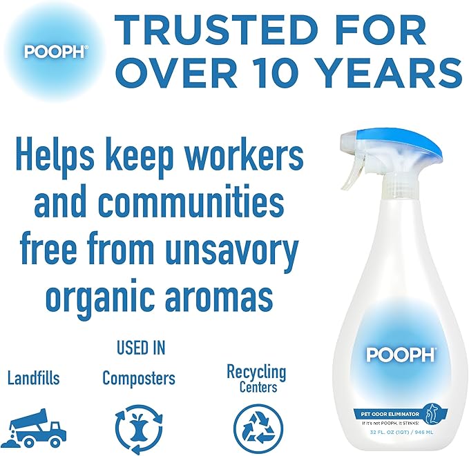 Pooph Pet Odor Eliminator and Litter Box Deodorizer - 2-32oz Bottles - Dismantles Odors on a Molecular Basis, Freshens Cat Litter Boxes, Removes Urine, Feces, and Ammonia Odors