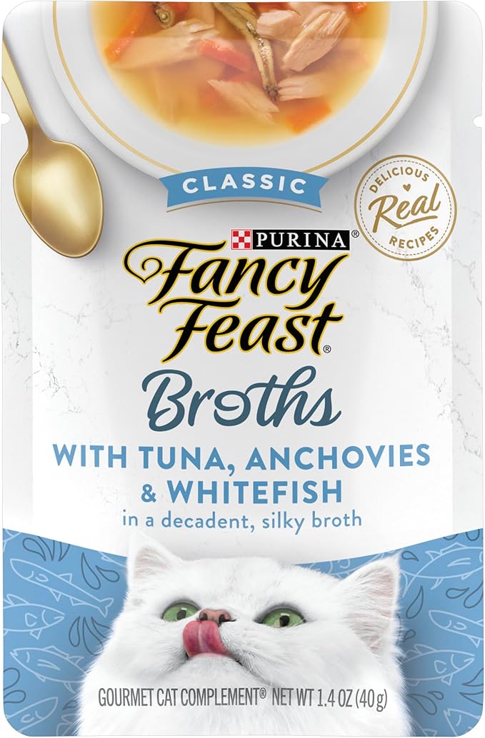 Purina Fancy Feast Lickable Wet Cat Food Broth Topper Classic With Tuna, Anchovies and Whitefish - (Pack of 16) 1.4 oz. Pouches