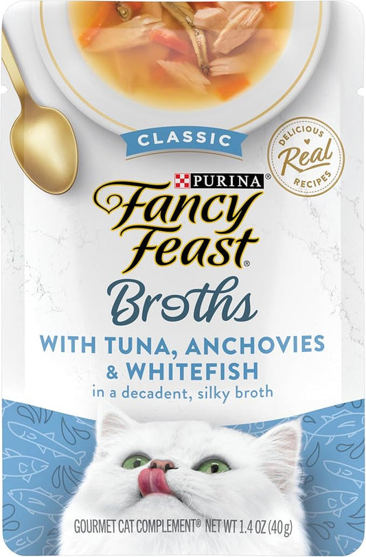 Purina Fancy Feast Lickable Wet Cat Food Broth Topper Classic With Tuna, Anchovies and Whitefish - (Pack of 16) 1.4 oz. Pouches