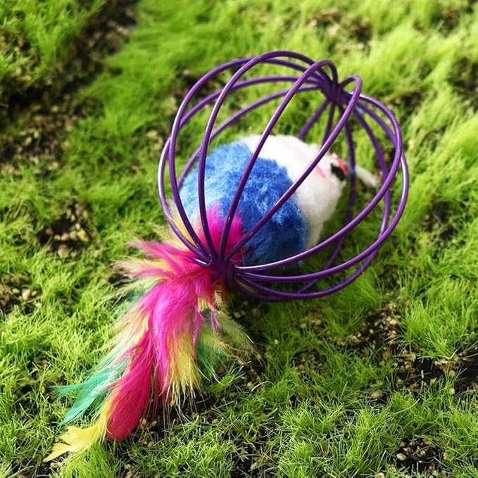Kopida 4 Pcs Cat Toy Balls, Cat Mouse Ball Cage Cat Mouse Toy Colorful Cat Interactive Toy Pet Supplies Cat Accessories Cat Mouse Ball Toy