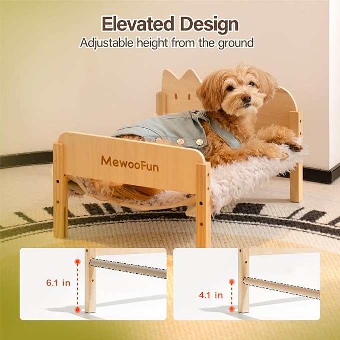 MEWOOFUN Cat Hammock Bed Elevated Pet Bed for Indoor Cats or Puppy, 21.7 X 16 Inch Floor Standing Dog Bed Pet Resting Hammock Cat Furniture Gift for Cats and Small Dogs (Plush Brown)